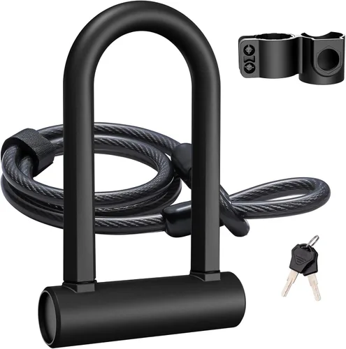 Miniatura 8 de Bloqueo en U para bicicleta de alta resistencia, grillete de 0.630 in y cable de seguridad de 4 pies/6 pies de longitud con soporte de montaje Small
