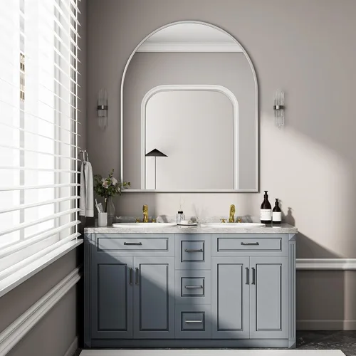 Miniatura 24 de BEAUTYPEAK Espejo de baño de arco de 20 x 30 pulgadas, espejo de pared con marco de metal para dormitorio, entrada, sala de estar, plateado Plata