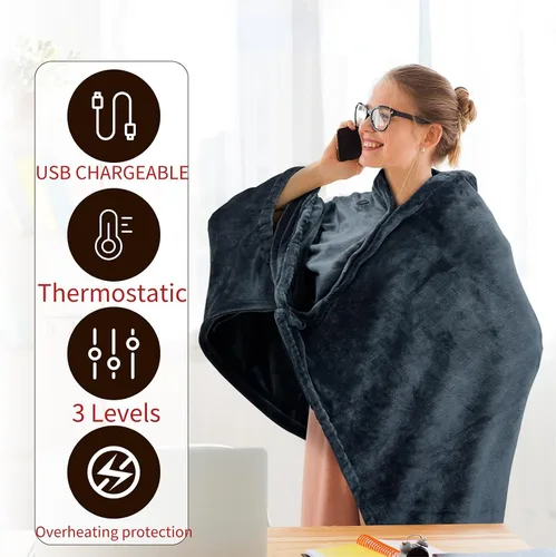 Miniatura 7 de Manta térmica eléctrica, 35 x 60 pulgadas, ultra suave, acogedora, de calentamiento rápido, con 3 niveles de calefacción y protección contra Negro