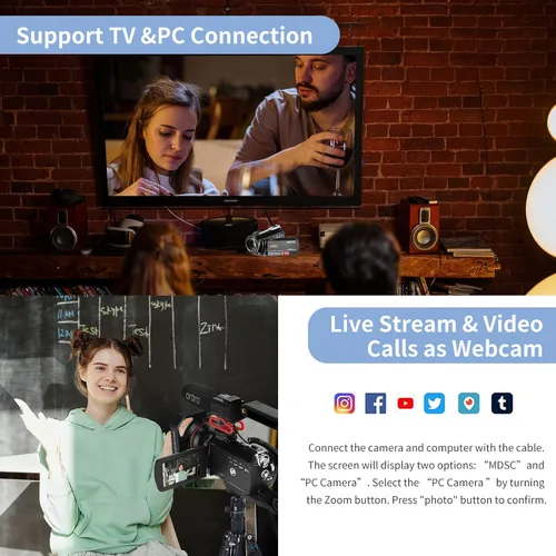 Miniatura 4 de ORDRO Videocámara 4K AC5 Plus Videocámara de transmisión en vivo, cámara óptica de vlog 12X para YouTube, pantalla giratoria de 3.1 pulgadas, cámara