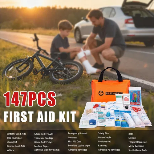 Miniatura 5 de Kit de emergencia en carretera para automóvil, arrancador de salto con compresor de aire, kit de primeros auxilios, cuerda de remolque, kit