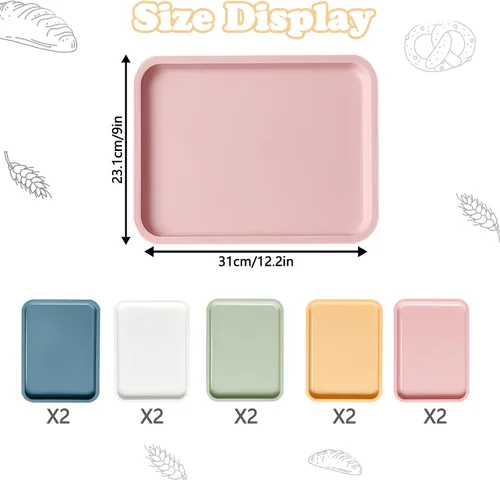 Miniatura 2 de Cieovo Paquete de 10 bandejas para servir comida rápida, colorida bandeja rectangular para cafetería, para restaurante, hogar, escuela, suministros