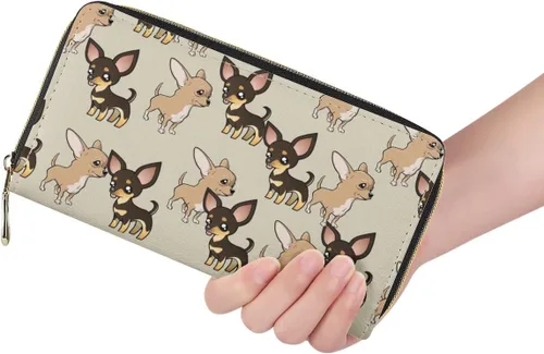 Miniatura 2 de Cartera larga para mujer, monedero con cremallera, cartera de cuero, Lindo cachorro chihuahua, Cartera con cremallera