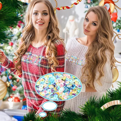 Miniatura 6 de Dingion 40000 piezas de lentejuelas a granel para manualidades navideñas de 6 mm, lentejuelas sueltas DIY para hacer joyas y manualidades con caja