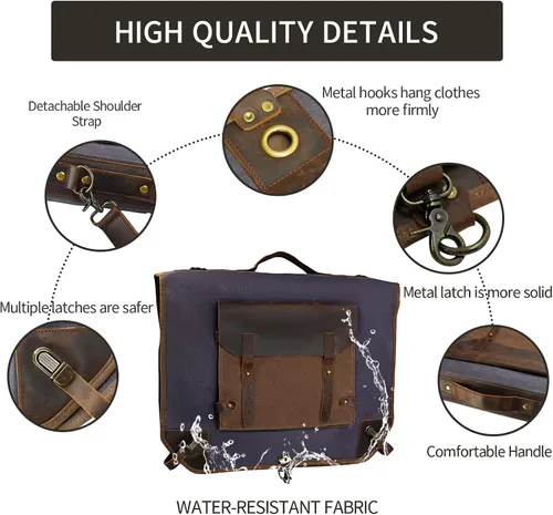 Miniatura 5 de Bolsa de equipaje de lona encerada con correa para el hombro para el trabajo y los negocios, gris