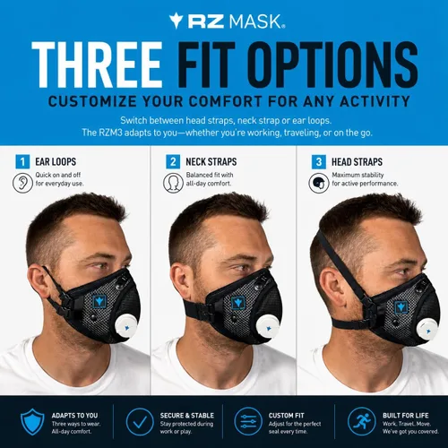 Miniatura 3 de RZ Mask RZM3 - Patented Dust Mask w/ 99.9% Carbon Filtration, Anti Fogging, 360° Seal with 3 Straps, 50% Better Breathability Amarillo
