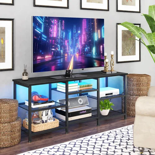 Miniatura 6 de YGEOMER Soporte de TV para televisores de 55 pulgadas, centro de entretenimiento con paneles de estante móviles, toma de corriente y luces LED