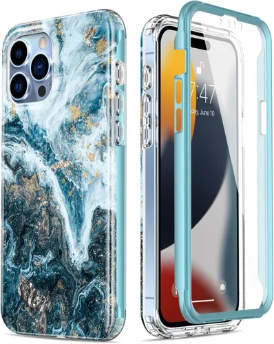 Miniatura 24 de Esdot Funda para iPhone 15 Pro con protector de pantalla integrado, funda duradera con diseños de moda para mujeres y niñas, elegante funda Piedra