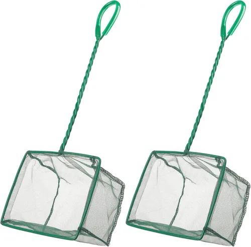 Miniatura 10 de Pawfly Red para peces de acuario con mango de metal trenzado, red cuadrada con malla fina suave de lodos de residuos de alimentos, red de limpieza