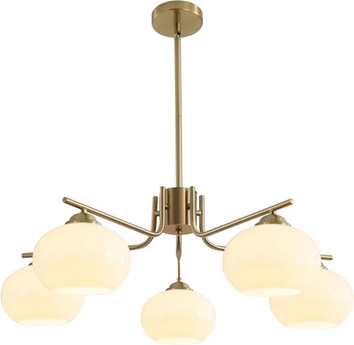 Miniatura 10 de KCO Lámpara de araña vintage de cristal verde con 3 luces de globo Sputnik, moderna lámpara de oro cepillado de mediados de siglo con montaje