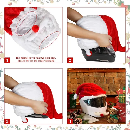 Miniatura 5 de Fundas de casco de motocicleta de Navidad - Santa Claus Decoración de casco de Navidad Paseos divertidos