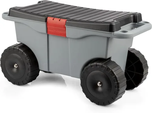 Miniatura 11 de Pure Garden - Carrito de jardín rodante con asiento, almacenamiento de plástico con banco y bandeja interior de herramientas, taburete de jardinería