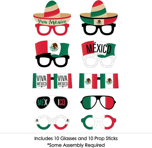 Miniatura 3 de Big Dot of Happiness Viva México - Juego de accesorios para cabina de fotos para fiesta del Día de la Independencia de México, 10