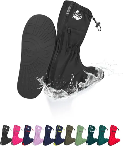 SEAL Fundas impermeables para zapatos, fundas reutilizables para zapatos de lluvia con suela antideslizante y cremalleras grandes, fundas Negro