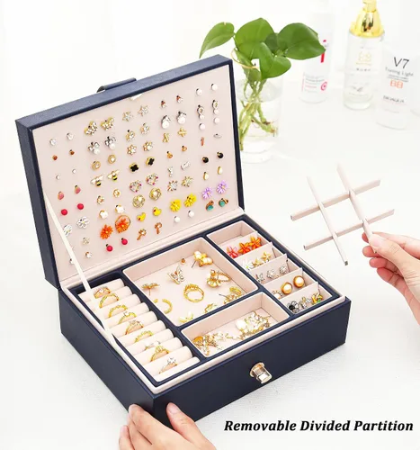 Miniatura 165 de Joyero de pendientes para mujeres y niñas, organizador de aretes de 5 capas, caja organizadora de joyas blanca con candado, collares y aretes