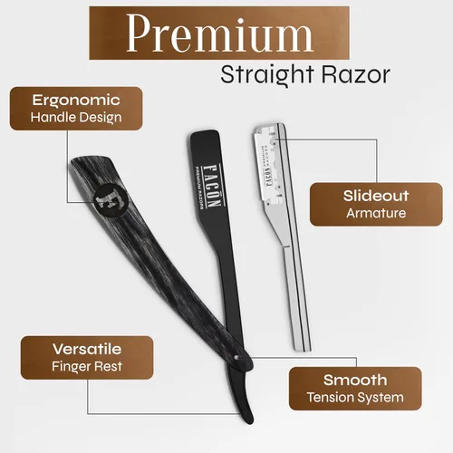 Miniatura 6 de Facón Navajas rectas para hombres - Kit de navaja de barbero profesional de borde recto con 100 cuchillas, afeitadora de acero inoxidable de madera