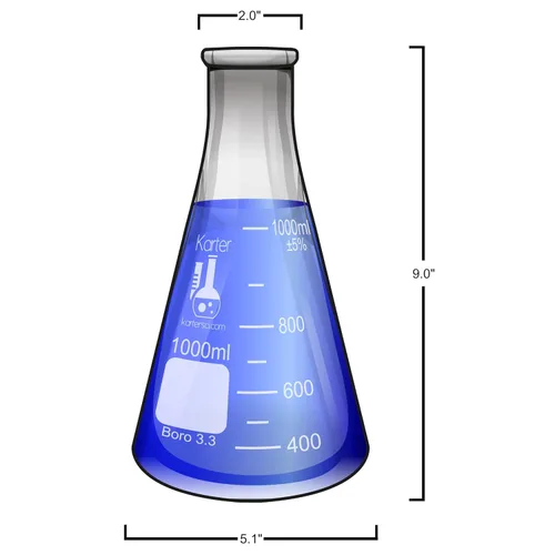 Miniatura 4 de Karter Scientific - Matraz Erlenmeyer de boca estrecha de 1000 ml, vidrio borosilicato 3.3, 213G22 (Individual) 3.3 vidrio de borosilicato, boca