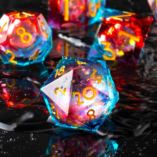 Miniatura 11 de DND Juego de dados de 8 piezas con ojo de dragón extra D20-Beholder's Eye Liquid Core Sharp Edge Resina poliédrica hecha a mano 2 × D20 D4 D6 D8 D10