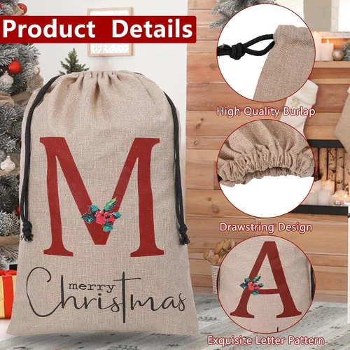 Miniatura 3 de Subyan Bolsa de regalo de Navidad de arpillera de 27 x 23 pulgadas, extra grande, reutilizable, personalizada, con monograma, con cordón