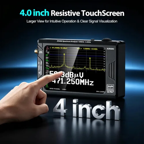 Miniatura 3 de AURSINC Analizador de espectro TinySA Ultra+ ZS406, 4.0 pulgadas, 100 kHz-5.4 GHz, analizador de frecuencia portátil con tarjeta de 32 GB, HW