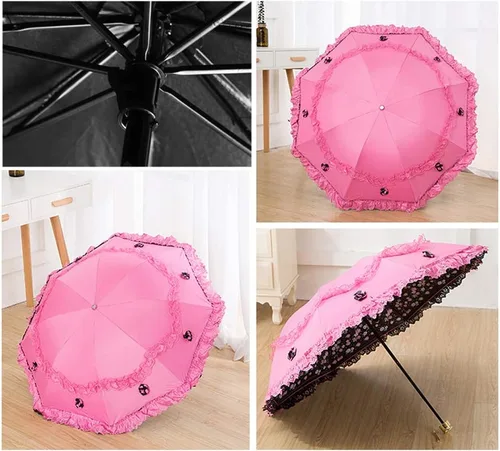 Miniatura 13 de Honeystore Paraguas plegable a prueba de rayos ultravioleta Princess Lace Parasol con cúpula anti-UV
