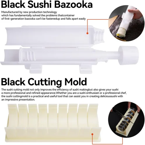 Miniatura 2 de Kit de fabricación de sushi, kit de sushi mejorado con guía que incluye rodillo de bazooka, molde de corte, esteras de bambú, fabricante de Musubi
