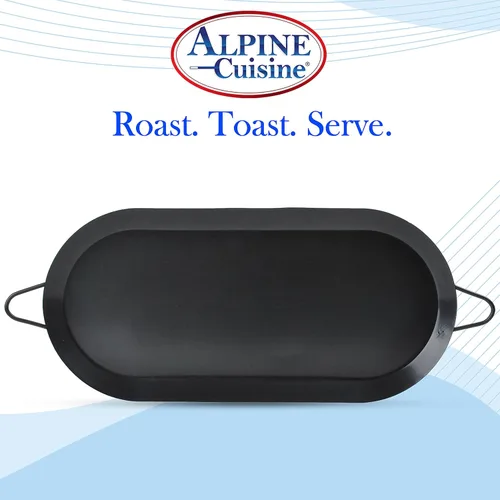 Miniatura 4 de Alpine Cuisine Parrilla ovalada antiadherente de 17.5 x 8 pulgadas – Tortilla Comal de acero al carbono negro con doble mango – Comal duradero