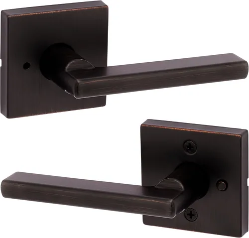 Miniatura 46 de Kwikset Halifax Manija interior de puerta de privacidad con cerradura, manija de puerta para baño y dormitorio, cerradura de botón de presión sin