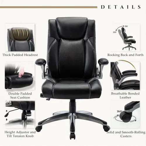 Miniatura 4 de Silla de oficina ejecutiva de cuero, silla de oficina ergonómica con soporte lumbar ajustable, silla de escritorio de computadora con respaldo alto