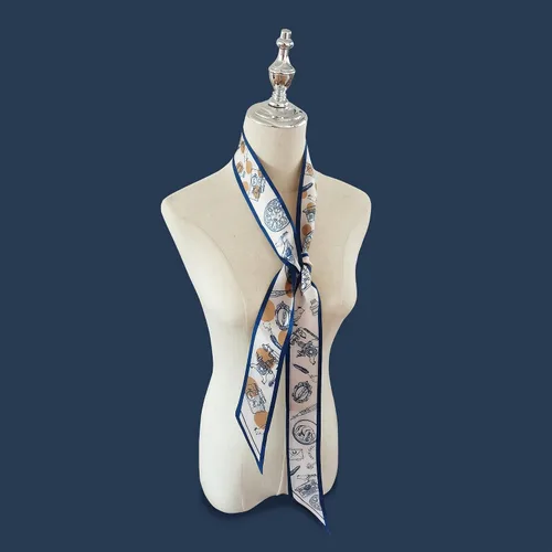Miniatura 5 de Bufanda de sarga delgada 100% morera pura seda para el cabello, bolsa de cinta con asa impresa, accesorios para el pañuelo