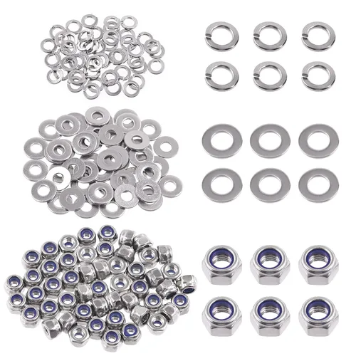 Miniatura 21 de Swpeet Kit de surtido de 150 piezas de tuercas hexagonales de bloqueo de acero inoxidable SAE 304 de 1/4"-20 y arandelas planas de 1/4