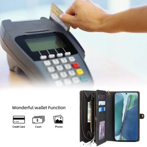 Miniatura 6 de Asuwish Funda de teléfono para Samsung Galaxy Note 20 5G con cremallera, funda desmontable con protector de pantalla de vidrio templado y tarjetero