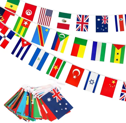 Banderas de cuerda de 100 países, banderines internacionales, banderas del mundo para bares olímpicos, clubes deportivos, decoraciones escolares