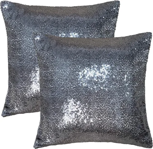 Miniatura 9 de iMaylex Juego de 2 fundas de almohada decorativas cuadradas brillantes con lentejuelas para Pascua, fiesta lumbar, otoño, boda, Navidad, Año Nuevo