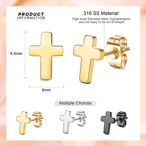 Miniatura 2 de FUNRUN JEWELRY Juego de aretes cruzados de acero inoxidable negro para mujer, 3 pares, Titanio Acero inoxidable Acero aleado
