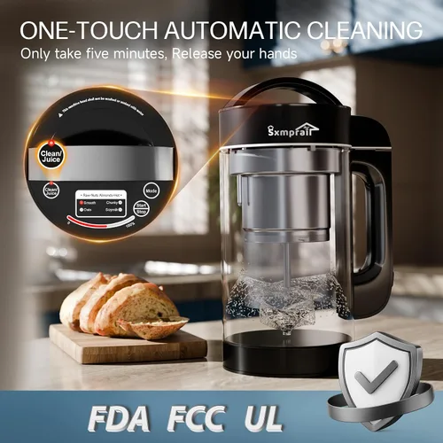 Miniatura 5 de Máquina para hacer leche de almendras de acero inoxidable 304 (filtro incorporado) 50 onzas, 6-7 tazas por lote, licuadora de cocina 8 en 1