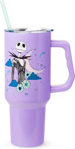 Miniatura 45 de Silver Buffalo Disney Lilo and Stitch Aloha - Vaso de acero inoxidable de doble pared con asa y pajilla, se adapta al portavasos estándar, 40 onzas