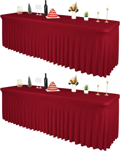 Miniatura 15 de 2 Packs Black Spandex Table Clothes for 6 Foot Rectangle Tables, Wrinkle Resistant Fitted Tables Cover, Washable Stretch Table Skirts for Weddings