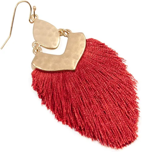 Miniatura 3 de Aretes bohemios colgantes con flecos de hilo sedoso, ligeros, en forma de plumas