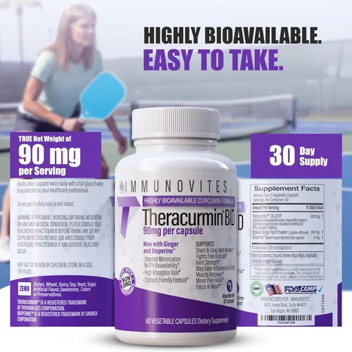 Miniatura 6 de IMMUNOVITES Theracurmin BID 300mg - Ahora con jengibre y bioperina (botella de 60 unidades)
