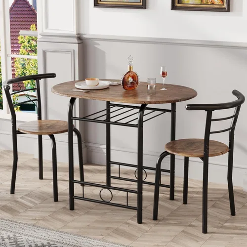 Miniatura 2 de JUMMICO juego de mesa redonda de 3 piezas de madera y sillas, mesa de grano de madera para ahorrar espacio en la cocina, rincón de desayuno