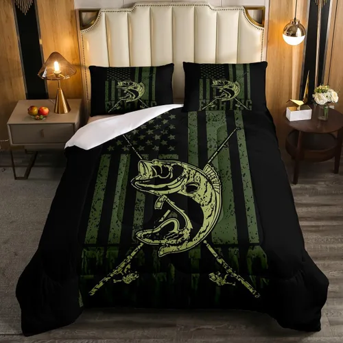 Miniatura 20 de Juego de edredón de nido de abeja, juego de ropa de cama geométrico verde y rojo, tamaño individual, juego de edredón reversible negro con colmena