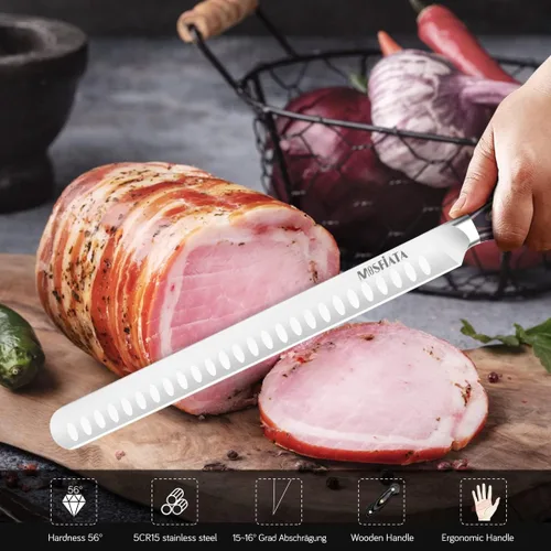 Miniatura 5 de MOSFiATA Cuchillo de corte de 12 pulgadas – Cuchillo de corte de carne – Acero alemán de alto carbono forjado – Diseño de mango ergonómico – Con