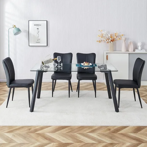 Miniatura 4 de Juego de 2 sillas de comedor de cuero negro, con respaldo de mariposa, modernas sillas de comedor de piel sintética de mediados de siglo, sillas