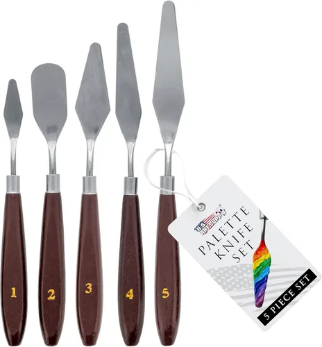 U.S. Art Supply Juego de 5 cuchillos de paleta de acero inoxidable para pintura acrílica, herramientas de espátula de pintura para óleo, arte de