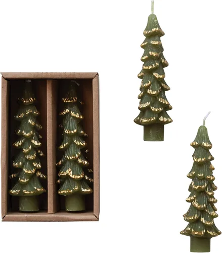 Miniatura 22 de Creative Co-Op Velas cónicas en forma de árbol sin perfume, color beige ponche de huevo, juego de 2 en caja Ponche de huevo beige