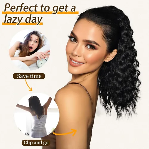 Miniatura 4 de ORSUNCER Extensión de cola de caballo de 18" con pinza rizada, cola de caballo esponjosa, extensiones de pelo sintético de aspecto natural para mujer