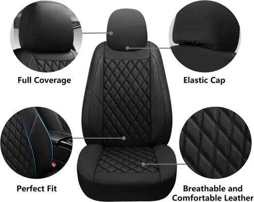 Miniatura 3 de Fundas de asiento de coche de piel premium, juego de dos piezas para la parte delantera, ajuste universal para coches, camiones y SUV, funda
