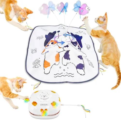 ORSDA Juguetes para gatos de interior, 5 en 1, juguetes automáticos interactivos para gatitos, juguetes eléctricos recargables para ocultar y