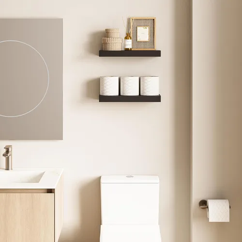 Miniatura 4 de Ballucci Estantes flotantes, juego de 2 estantes de pared de madera de 16 pulgadas con soportes invisibles para baño, sala de estar, dormitorio